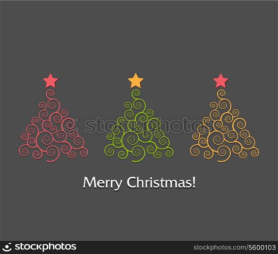 festive card design with a row of christmas trees in various stylization and greetings