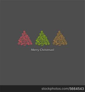 festive card design with a row of christmas trees in various stylization and greetings