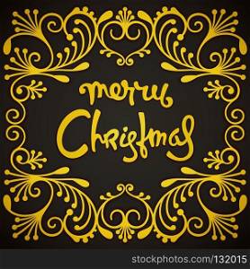 Festive Christmas card. Richly decorated, 3D pattern and calligraphic inscription. Trendy vector illustration. Christmas postcard design