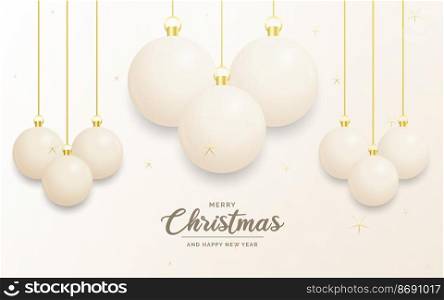 Festive Christmas decoration White and gold christmas balls for website. social networks. blog or your video channel