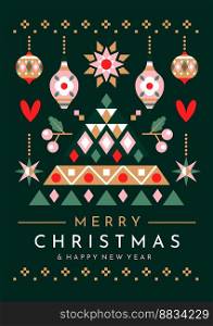 Festive christmas tree and ornaments greeting card vector image