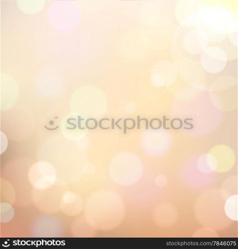 Festive colorful background of beige colors with bokeh defocused lights. Vector eps10.
