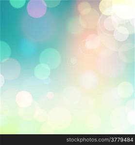 Festive colorful background of blue and green colors with bokeh defocused lights. Vector eps10.