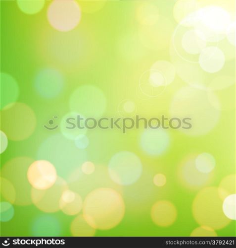 Festive colorful background of green colors with bokeh defocused lights. Vector eps10.