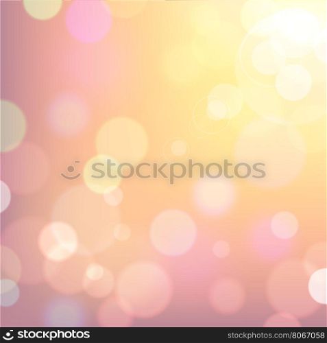 Festive colorful background of pink and yellow colors with bokeh defocused lights. Vector eps10.