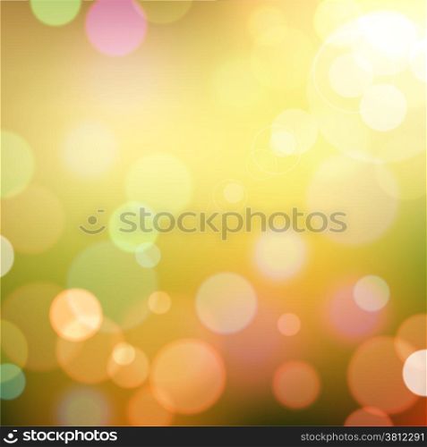 Festive colorful background of spring colors with bokeh defocused lights. Vector eps10.