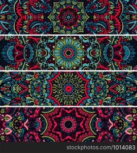 Festive colorful ornamental ethnic banner pattern. Color mexican psychedelic backgrounds. Festive colorful ornamental ethnic banner set. bookmark bundle