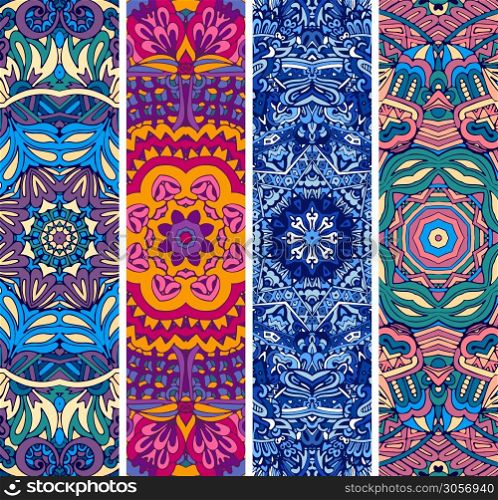 Festive colorful ornamental floral vector ethnic banner set. Festive ornamental vector ethnic banner set. Psychedelic mexican color pattern