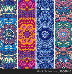 Festive colorful ornamental floral vector ethnic banner set. Festive ornamental vector ethnic banner set. Psychedelic mexican color pattern