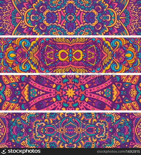 Festive colorful ornamental vector ethnic banner set. Tribal geometric doodle ornamental templates. Mexican indian boho style background vertical collection. Bright holiday decoration. Fabric texture colorful.. Tribal geometric doodle ornamental templates. Mexican indian boho style background vertical collection