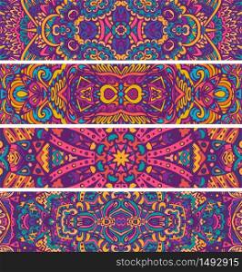 Festive colorful ornamental vector ethnic banner set. Tribal geometric doodle ornamental templates. Mexican indian boho style background vertical collection. Bright holiday decoration. Fabric texture colorful.. Tribal geometric doodle ornamental templates. Mexican indian boho style background vertical collection