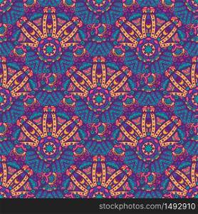 Festive colorful seamless vector Bright mandala art pattern psychedelic doodle. Festive Colorful Tribal ethnic seamless vector pattern ornamental