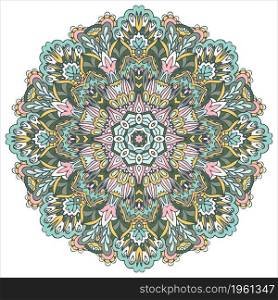 Festive Colorful Tribal ethnic medallion intricate vector. Filigree ornamental psychedelic mandala art. Mandala vector doodle art. Flower medallion print.