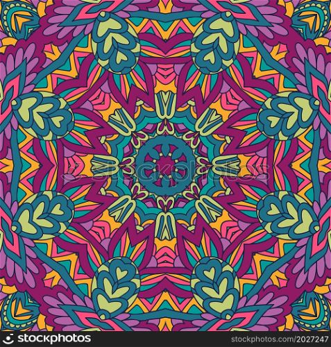 Festive Colorful Tribal ethnic seamless vector pattern ornamental psychedelic mandala art . Mexican carnival banner. Festival art vector seamless pattern mandala. Ethnic geometric print.