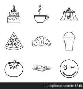 Festive cooking icons set. Outline set of 9 festive cooking vector icons for web isolated on white background. Festive cooking icons set, outline style