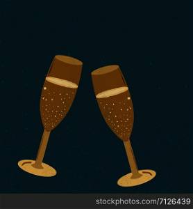 Festive decoration background with clinking champagne glasses. Seasonal decoration for holiday greeting card, postcard. Vector illustration.. Festive decoration background with clinking champagne glasses.