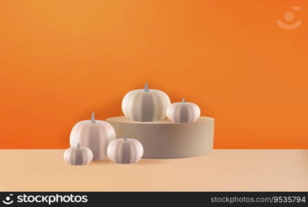 Festive Halloween background decorated with pumpkins,fog and podium.Minimal realistic 3d design stage pedestal.. Festive Halloween background decorated with black pumpkins with podium.Minimal realistic 3d design stage pedestal.