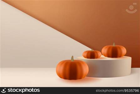 Festive Halloween background decorated with pumpkins,fog and podium.Minimal realistic 3d design stage pedestal.. Festive Halloween background decorated with black pumpkins with podium.Minimal realistic 3d design stage pedestal.