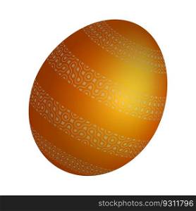 Festive holiday Easter egg. Realistic mother of pearl shiny egg decorated with rich bronze oran≥ornament. Realistic 3d vector isolated on white background