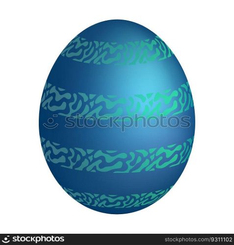 Festive holiday Easter egg. Realistic mother of pearl shiny egg decorated with blue green ornament. Realistic 3d vector isolated on white background