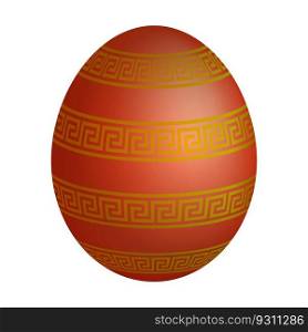 Festive holiday Easter egg. Realistic mother of pearl shiny egg decorated with orange red ornament. Realistic 3d vector isolated on white background