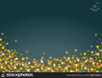 Festive horizontal Christmas background with copy space. Golden stars on blue