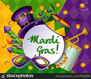 Festive horizontal vector illustration for Mardi Gras holiday. Tricolor gradient and rhombuses on background.