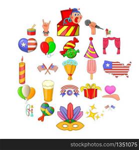 Festive mood icons set. Cartoon set of 25 festive mood vector icons for web isolated on white background. Festive mood icons set, cartoon style