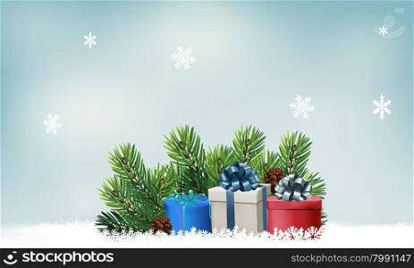 Festive new year background with clock, glasses and gifts