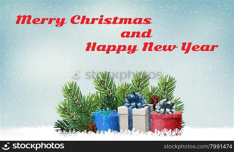 Festive new year background with clock, glasses and gifts