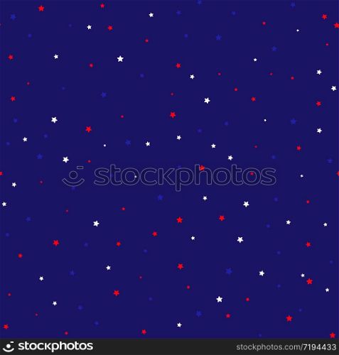 Festive seamless background in national colors USA red white blue. Strips, stars, fireworks Great idea for decorating holiday on July 4th, Independence memory Days, barbecue party Vector illustration. Festive seamless background in national colors USA red white blue. Strips and stars, fireworks Great idea for decorating the holiday on July 4th, Independence memory Days, barbecue party