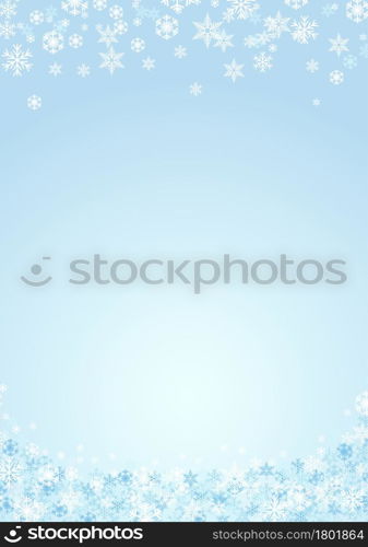 Festive vertical Christmas background and winter with copy space. snow and ice crystals on blue sky