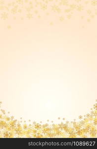 Festive vertical Christmas background and winter with copy space. snow and ice crystals on gold