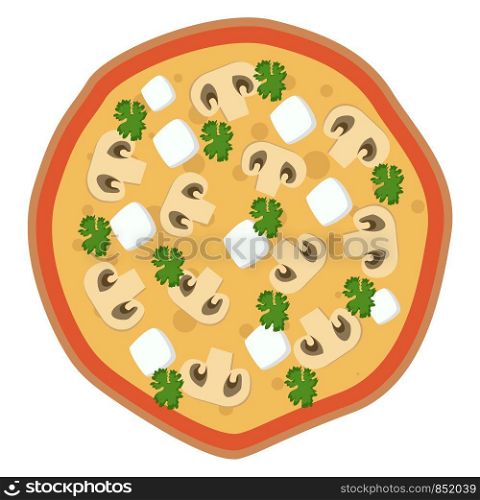 Feta and mushroom pizza illustration vector on white background