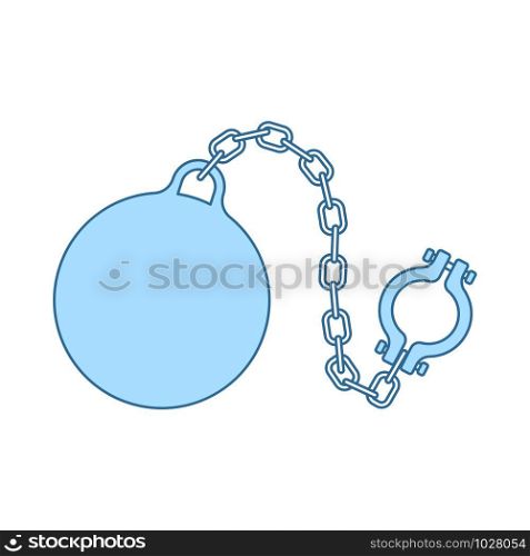 Fetter With Ball Icon. Thin Line With Blue Fill Design. Vector Illustration.
