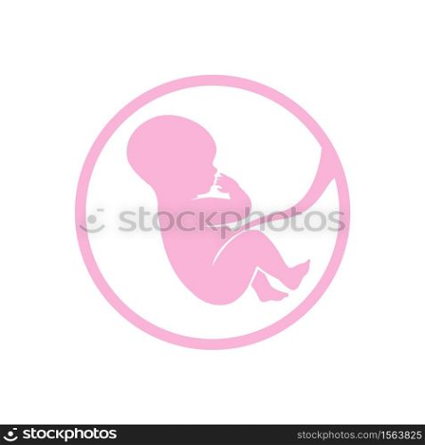 Fetus icon in a pink baby color. Embryo in a womb logo. Vector.