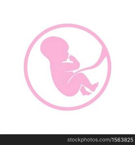 Fetus icon in a pink baby color. Embryo in a womb logo. Vector.