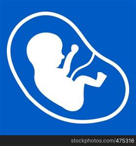 Fetus icon white isolated on blue background vector illustration. Fetus icon white