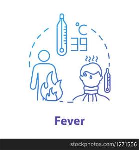 Fever concept icon. Health care. High temperature. Inflammation from virus. Patient unwell. Body ache. Flu symptom idea thin line illustration. Vector isolated outline RGB color drawing