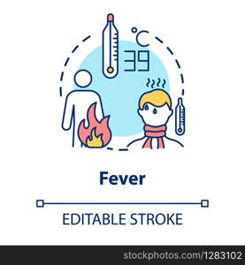 Fever concept icon. High temperature. Inflammation from virus. Patient unwell. Body ache. Flu symptom idea thin line illustration. Vector isolated outline RGB color drawing. Editable stroke