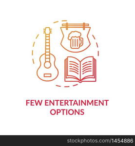 Few entertainment options red concept icon. No music events. Leisure in pub and bar. Village lifestyle disadvantage idea thin line illustration. Vector isolated outline RGB color drawing. Few entertainment options red concept icon