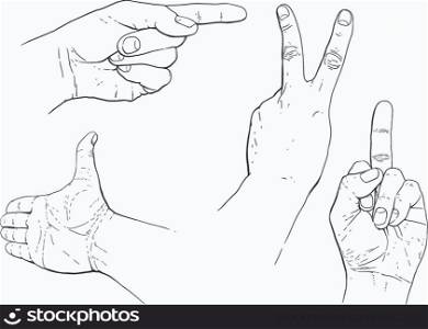 few hand gestures indicating the different emotions from happy to anger
