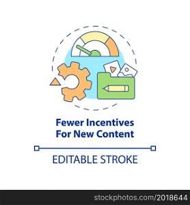 Fewer incentives for new content concept icon. Online piracy disadvantage abstract idea thin line illustration. Piracy impact on creativity. Vector isolated outline color drawing. Editable stroke. Fewer incentives for new content concept icon