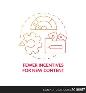 Fewer incentives for new content red gradient concept icon. Online piracy disadvantage abstract idea thin line illustration. Effect on innovation adoption. Vector isolated outline color drawing. Fewer incentives for new content red gradient concept icon