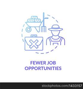 Fewer job opportunities blue concept icon. Unemployment in village. Farmer work problem. Jobless man. Country living idea thin line illustration. Vector isolated outline RGB color drawing. Fewer job opportunities blue concept icon