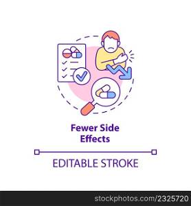 Fewer side effects concept icon. Clinical trials advantage for participant abstract idea thin line illustration. Isolated outline drawing. Editable stroke. Arial, Myriad Pro-Bold fonts used. Fewer side effects concept icon