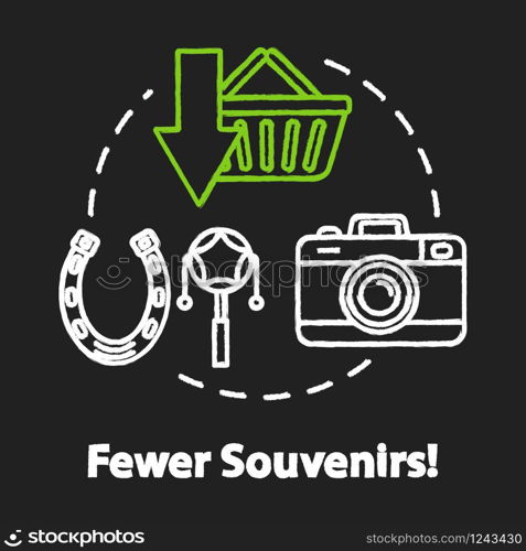 Fewer souvenirs chalk RGB color concept icon. Money saving travel, budget tourism idea. Abstention from purchases and overspending. Vector isolated chalkboard illustration on black background
