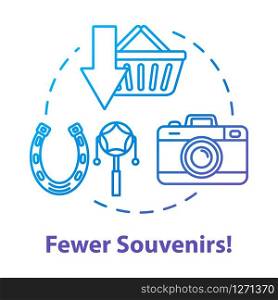 Fewer souvenirs concept icon. Money saving travel, budget tourism idea thin line illustration. Abstention from purchases and overspending. Vector isolated outline RGB color drawing