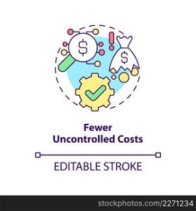 Fewer uncontrolled costs concept icon. Benefits of BPA in banking abstract idea thin line illustration. Isolated outline drawing. Editable stroke. Arial, Myriad Pro-Bold fonts used. Fewer uncontrolled costs concept icon
