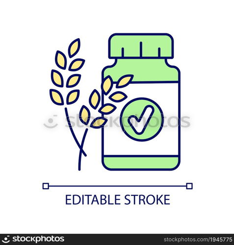 Fiber RGB color icon. Healthy digestion supplements. Dietary products to manage weight. Soluble and insoluble fiber medication. Isolated vector illustration. Simple filled line drawing. Fiber RGB color icon